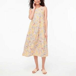 J. Crew Factory Mixed Floral Tiered Midi Dress in Warm Clementine, size 14